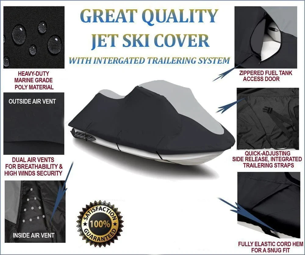 '-  JetSki Cover Compatible for Kawasaki 130Di 1999-2004 Jet Ski Watercraft Cover Black/Grey 2 Seater
