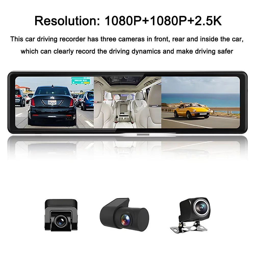 GoolRC Dash Camera,Dash Cam 3 Cameras Mirror Bt Car Bt Car Video 2.5k Clear Car Cam 12in 2.5k Car Camera 12in 2.5k Clear Rearview Mirror Bt Touched Screen Car Rearview Mirror Cameras 12in Touched