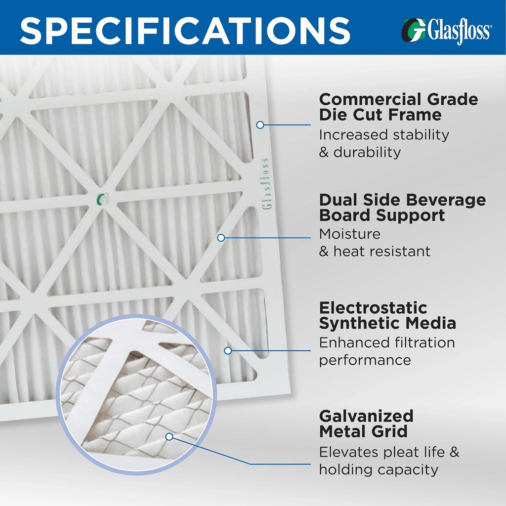 12 Pack of 24x24x1  10 Pleated Air Filters by Glasfloss. Actual Size: 23-3/8 x 23-3/8 x 7/8