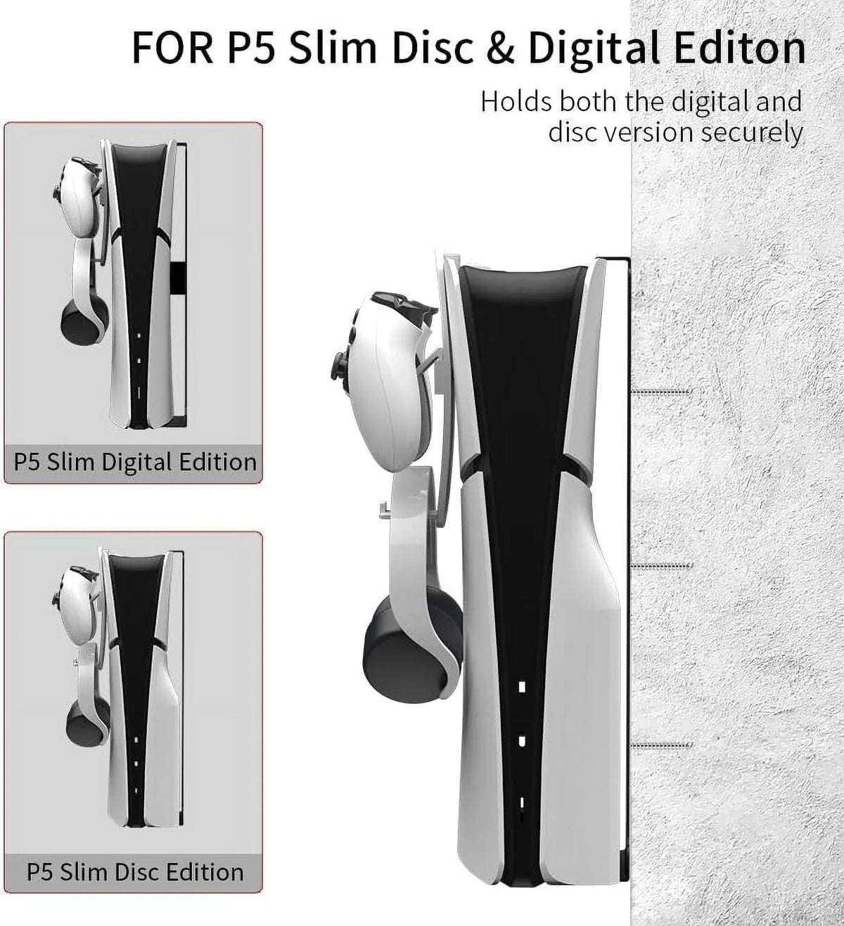 Uberwith Steel Wall Mount Bracket Compatible with  Slim, Stable Metal Wall Hanging Stand for  Slim with Controller Holder & Headphone Hanger,Black