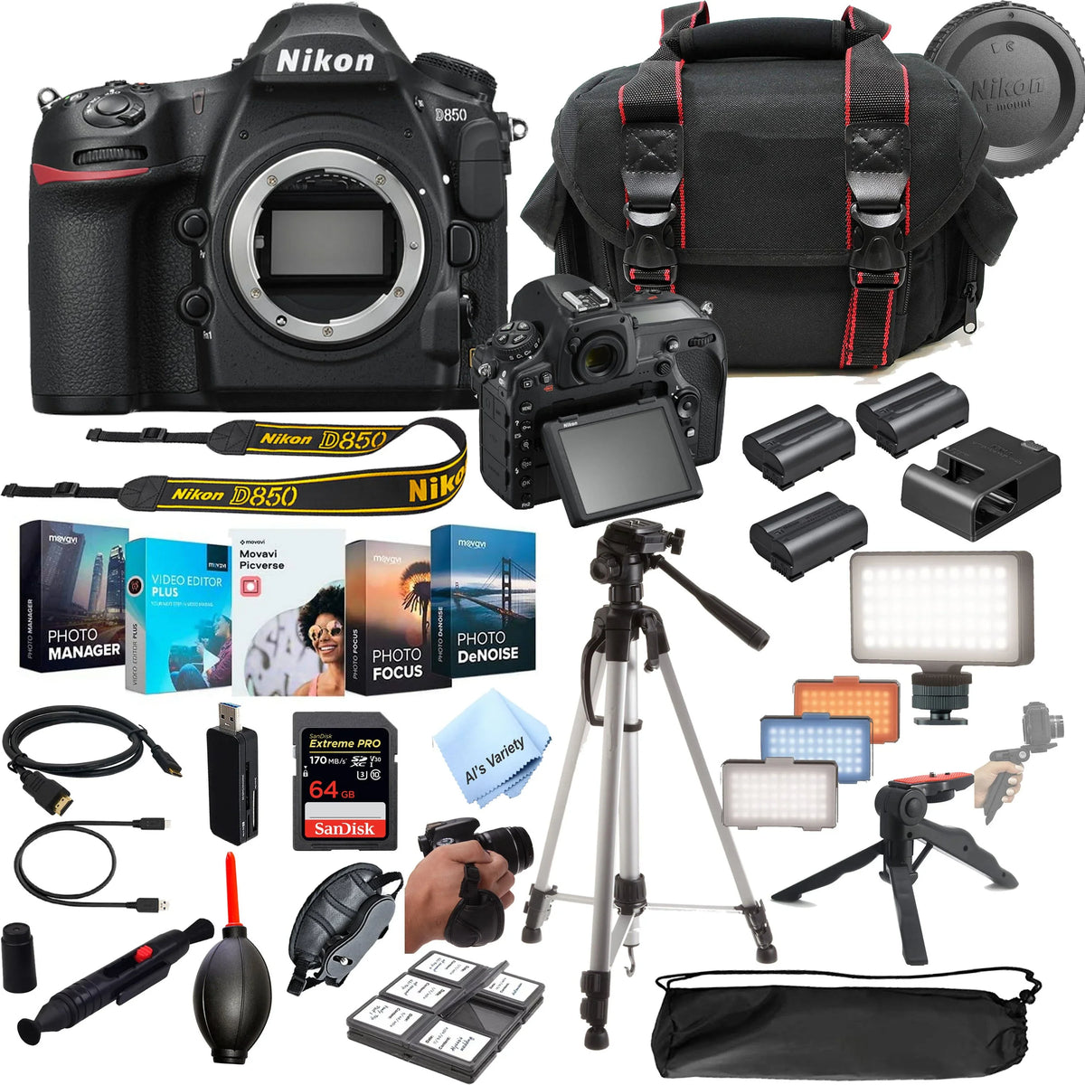 Nikon   Camera 45.7  Body No Lens- 64GB Extreme Speed Card,  Always on Light, Tripod,Gripod, Case, and More 30pc Video Bundle