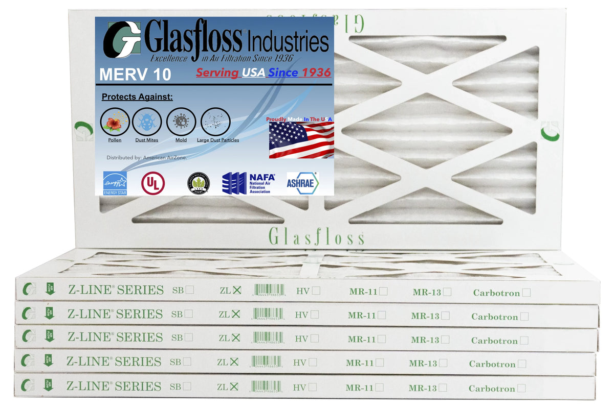 Glasfloss 8x20x1 -  10 -Qty:6 - Furnace Air Filter - Made in  (Actual Size: 7.5 x 19.5x7/8 inch)